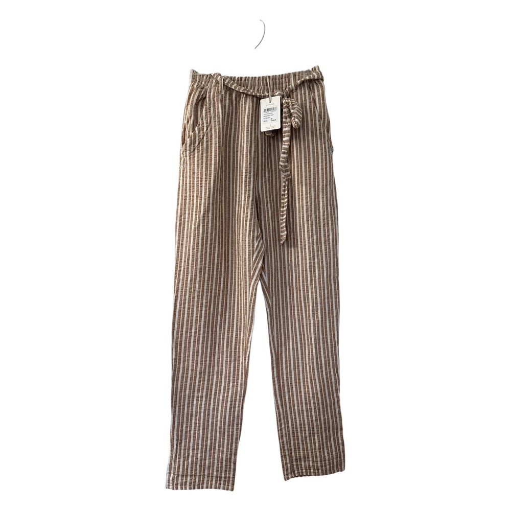 Rhythm Bahamas Pant Brown White Striped Linen Cotton Belted Size 2 NWT